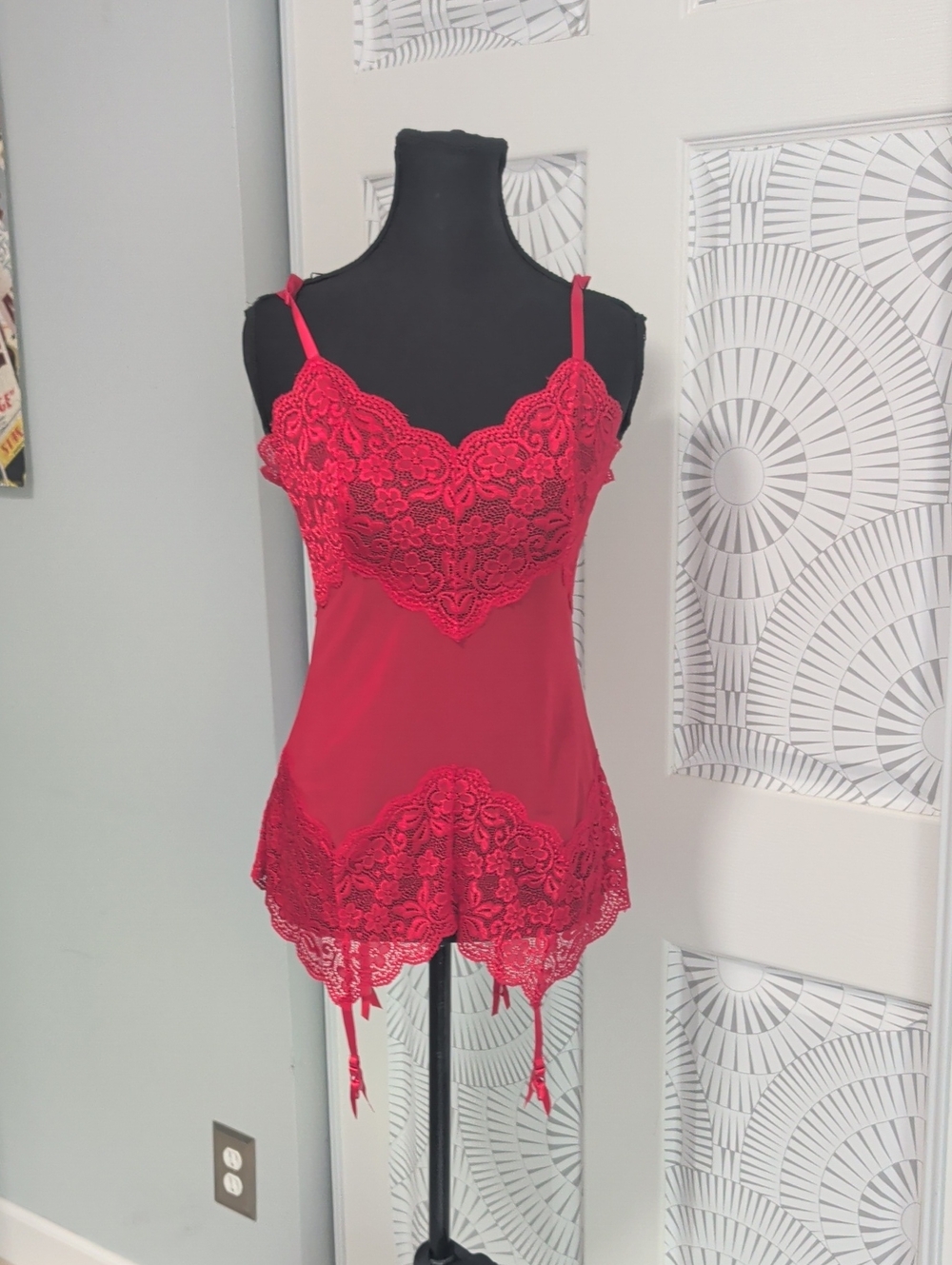 Red Lace Chemise with Garter Straps